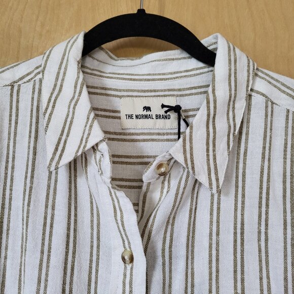 Oversized Boyfriend Button-down Linen Blend Shirt Cream with Stripes Siz… - Picture 4 of 13